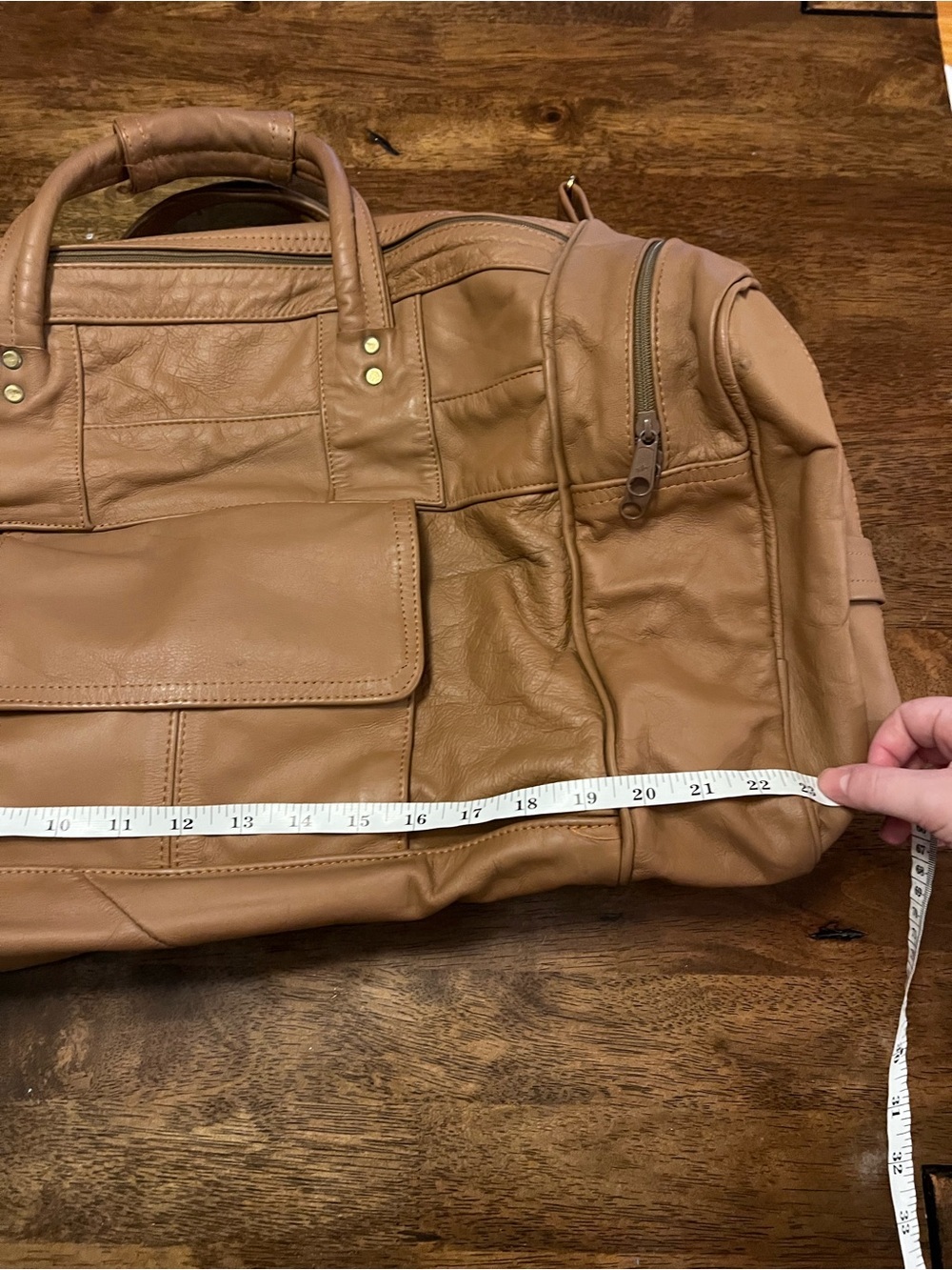 Talon Dual Zipper Vintage Light Brown Soft Leather Vintage Duffle Bag Unbranded - Picture 15 of 16